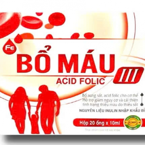 SIRO BỔ MÁU III, HỘP 20 ỐNG. GIÚP BỔ SUNG SẮT. ACID FOLIC GIẢM TÌNH TRẠNG THIẾU MÁU DO THIẾU SẮT,...