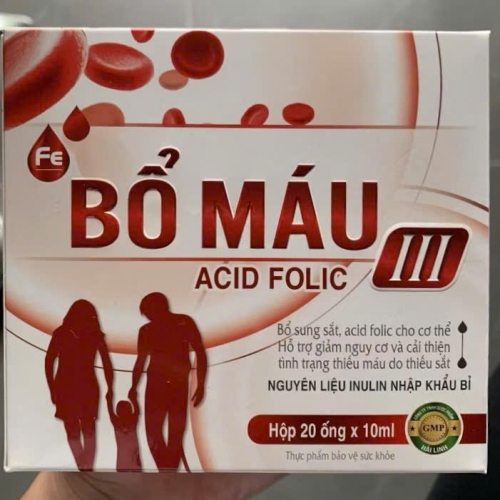 SIRO BỔ MÁU III, HỘP 20 ỐNG. GIÚP BỔ SUNG SẮT. ACID FOLIC GIẢM TÌNH TRẠNG THIẾU MÁU DO THIẾU SẮT,...