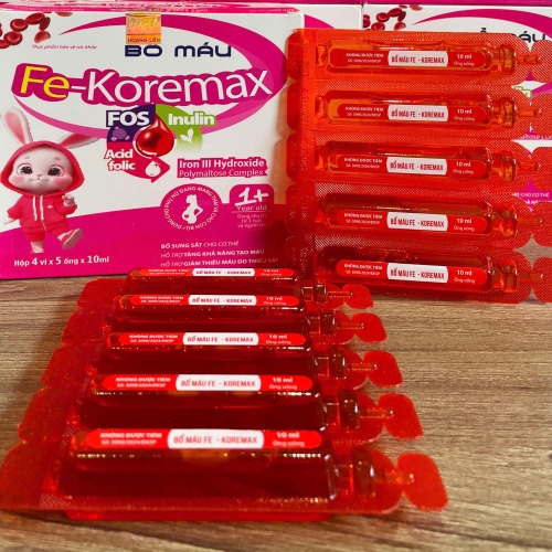 SIRO BỔ MÁU FE - KOREMAX, HỘP 20 ỐNG. GIÚP BỔ SUNG SẮT CHO CƠ THỂ, GIÚP GIẢM TÌNH TRẠNG THIẾU MÁU DO THIẾU SẮT