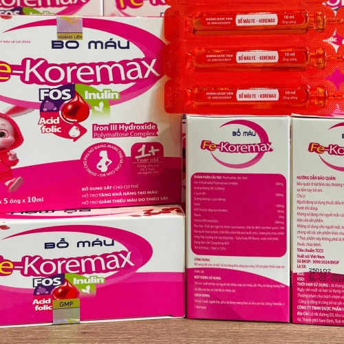SIRO BỔ MÁU FE - KOREMAX, HỘP 20 ỐNG. GIÚP BỔ SUNG SẮT CHO CƠ THỂ, GIÚP GIẢM TÌNH TRẠNG THIẾU MÁU DO THIẾU SẮT