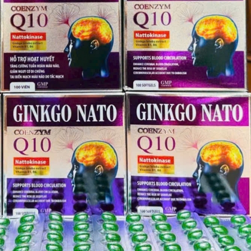 VIÊN UỐNG BỔ NÃO GINKGO NATO Q10. GIÚP GIẢM ĐAU ĐẦU, HOA MẮT, CHÓNG MẶT, RỐI LOẠN TIỀN ĐÌNH,...HỘP 100 VIÊN