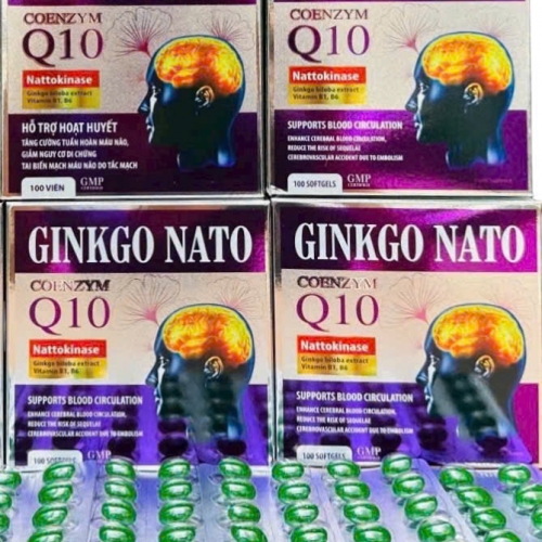 VIÊN UỐNG BỔ NÃO GINKGO NATO Q10. GIÚP GIẢM ĐAU ĐẦU, HOA MẮT, CHÓNG MẶT, RỐI LOẠN TIỀN ĐÌNH,...HỘP 100 VIÊN