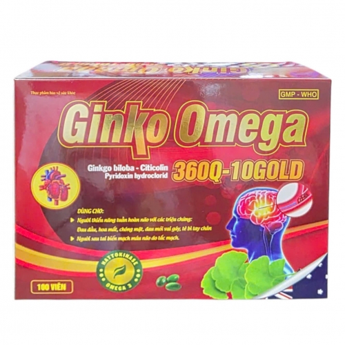 VIÊN UỐNG BỔ NÃO GINKO OMEGA 360Q-10GOLD. GIÚP TĂNG CƯỜNG TUẦN HOÀN MÁU NÀO, NGỪA TAI BIẾN MẠCH MÁU NÃO,...HỘP 100 VIÊN