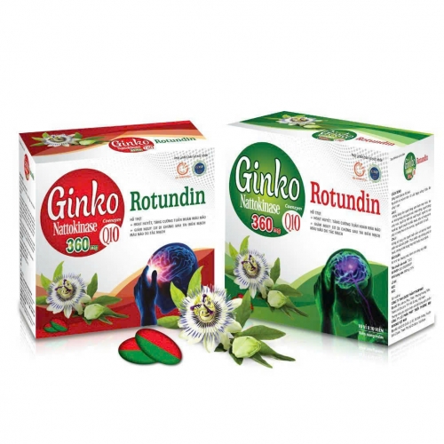 VIÊN UỐNG BỔ NÃO GINKO ROTUNDIN NATTOKINASE 360MG, HỘP 100 VIÊN. GIÚP GIẢM NHỨC ĐẦU, HOA MẮT, CHÓNG MẶT, SUY GIẢM TRÍ NHỚ,... 