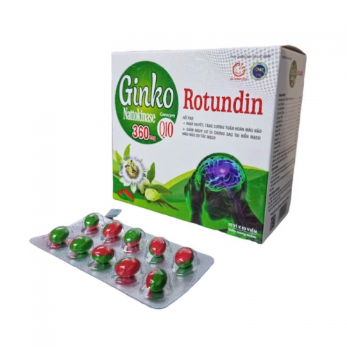 VIÊN UỐNG BỔ NÃO GINKO ROTUNDIN NATTOKINASE 360MG, HỘP 100 VIÊN. GIÚP GIẢM NHỨC ĐẦU, HOA MẮT, CHÓNG MẶT, SUY GIẢM TRÍ NHỚ,... 