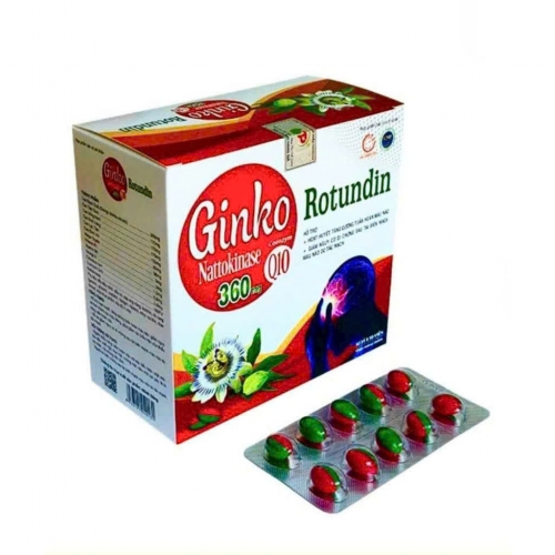 VIÊN UỐNG BỔ NÃO GINKO ROTUNDIN NATTOKINASE 360MG, HỘP 100 VIÊN. GIÚP GIẢM NHỨC ĐẦU, HOA MẮT, CHÓNG MẶT, SUY GIẢM TRÍ NHỚ,... 