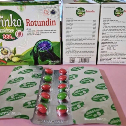 VIÊN UỐNG BỔ NÃO GINKO ROTUNDIN NATTOKINASE 360MG, HỘP 100 VIÊN. GIÚP GIẢM NHỨC ĐẦU, HOA MẮT, CHÓNG MẶT, SUY GIẢM TRÍ NHỚ,... 