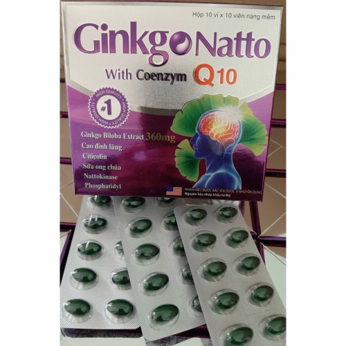 BỔ NÃO GINKGO NATTO WITH COENZYM Q10. GIÚP TĂNG CƯỜNG LƯU THÔNG MÁU, LÀM GIẢM CÁC BIỂU HIỆN THIỂU NĂNG TUẦN HOÀN NÃO