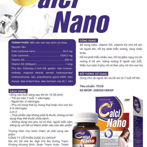VIÊN UỐNG BỔ SUNG CALCI NANO, LỌ 30 VIÊN. GIÚP TĂNG CHIỀU CAO, GIẢM CÒI XƯƠNG, LOÃNG XƯƠNG,...