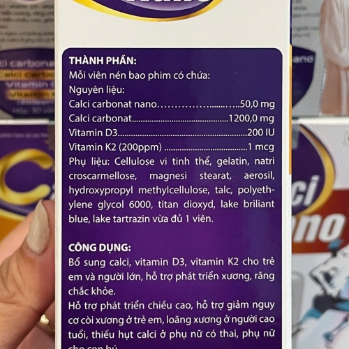 VIÊN UỐNG BỔ SUNG CALCI NANO, LỌ 30 VIÊN. GIÚP TĂNG CHIỀU CAO, GIẢM CÒI XƯƠNG, LOÃNG XƯƠNG,...