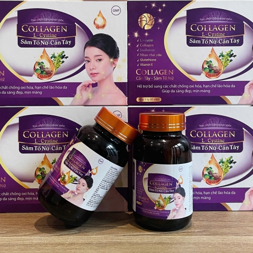VIÊN UỐNG ĐẸP DA COLLAGEN L-CYSTINE SÂM TỐ NỮ CẦN TÂY. GIÚP DA SÁNG ĐẸP MỊN MÀNG, CHỐNG LÃO HÓA,..