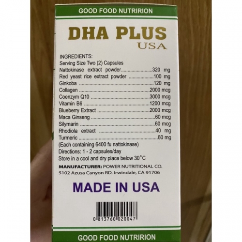 VIÊN UỐNG BỔ NÃO DHA PLUS USA.HỘP 60 VIÊN. GIÚP LƯU THÔNG MÁU, GIẢM CHÓNG MẶT, Ù TAI, MẤT TRÍ NHỚ,..