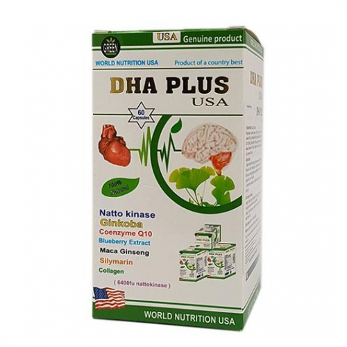 VIÊN UỐNG BỔ NÃO DHA PLUS USA.HỘP 60 VIÊN. GIÚP LƯU THÔNG MÁU, GIẢM CHÓNG MẶT, Ù TAI, MẤT TRÍ NHỚ,..