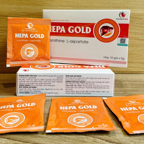 BỔ GAN HEPA GOLD L-ORNITHINE L-ASPARTATE, HỘP 10 GÓI. GIÚP MÁT GAN, TĂNG CƯỜNG CHỨC NĂNG GAN,..