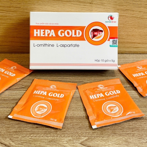 BỔ GAN HEPA GOLD L-ORNITHINE L-ASPARTATE, HỘP 10 GÓI. GIÚP MÁT GAN, TĂNG CƯỜNG CHỨC NĂNG GAN,..