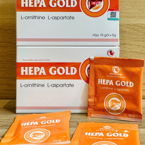 BỔ GAN HEPA GOLD L-ORNITHINE L-ASPARTATE, HỘP 10 GÓI. GIÚP MÁT GAN, TĂNG CƯỜNG CHỨC NĂNG GAN,..