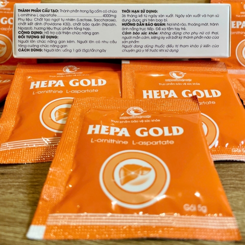 BỔ GAN HEPA GOLD L-ORNITHINE L-ASPARTATE, HỘP 10 GÓI. GIÚP MÁT GAN, TĂNG CƯỜNG CHỨC NĂNG GAN,..