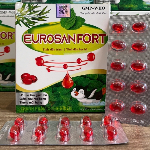 VIÊN UỐNG HO DẦU EUROSANFORT CÁNH CỤT ĐỎ, HỘP 100 VIÊN. GIÚP GIẢM HO KÉO DÀI, HO ĐỜM, NGỨA RÁT HỌNG, KHẢN TIẾNG ĐAU HỌNG,...