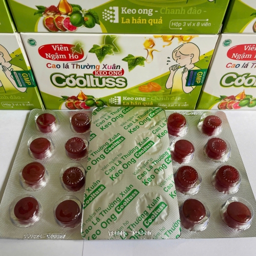 KẸO NGẬM GIẢM HO CAO LÁ THƯỜN XUÂN COOLTUSS - KEO ONG, LA HÁN QUẢ, HỘP 24 VIÊN. GIÚP GIẢM HO, GIẢM ĐAU HỌNG, VIÊM PHÉ QUẢN