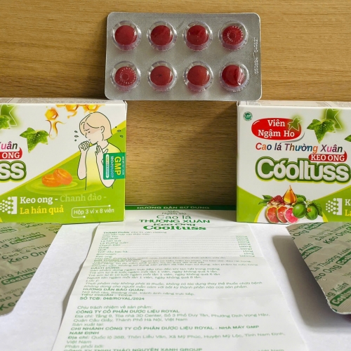 KẸO NGẬM GIẢM HO CAO LÁ THƯỜN XUÂN COOLTUSS - KEO ONG, LA HÁN QUẢ, HỘP 24 VIÊN. GIÚP GIẢM HO, GIẢM ĐAU HỌNG, VIÊM PHÉ QUẢN