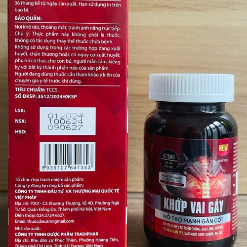 VIÊN UỐNG KHỚP VAI GÁY, LỌ 60 VIÊN. GIÚP GIẢM THOÁI HÓA ĐỐT SỐNG CỔ, ĐAU MỎI XƯƠNG KHỚP,...