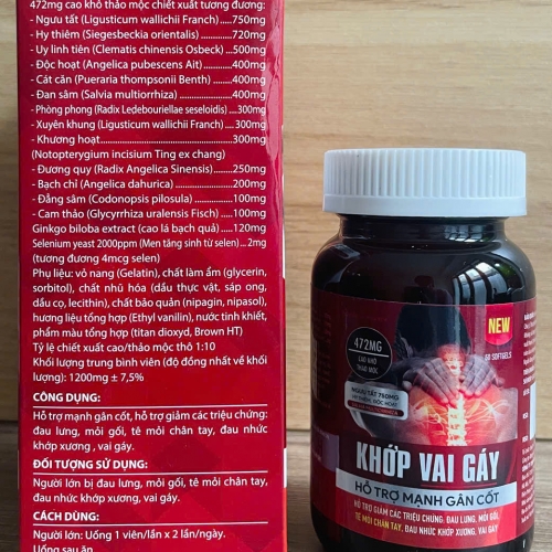 VIÊN UỐNG KHỚP VAI GÁY, LỌ 60 VIÊN. GIÚP GIẢM THOÁI HÓA ĐỐT SỐNG CỔ, ĐAU MỎI XƯƠNG KHỚP,...