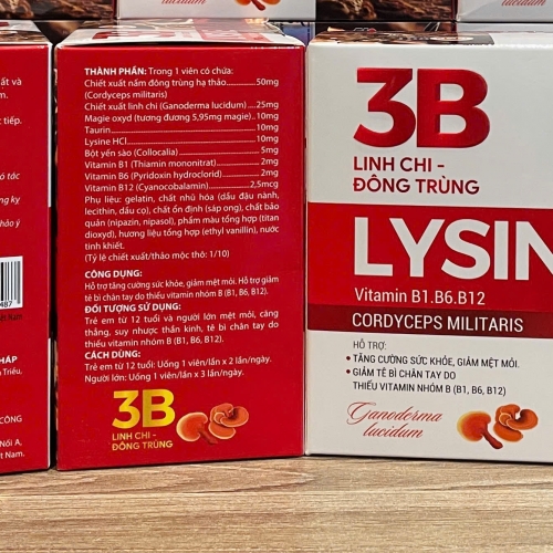 VIÊN UỐNG BỔ SUNG VITAMIN 3B LINH CHI ĐÔNG TRÙNG LYSINE HỘP 100v. GIÚP GIẢM CĂNG THẲNG MỆT MỎI, TÊ BÌ CHÂN TAY,...