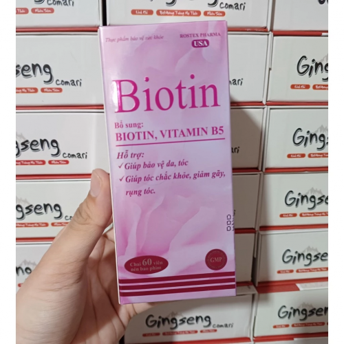 VIÊN UỐNG DƯỠNG TÓC BIOTIN. BỔ SUNG BIOTIN, VITAMIN B5, HỖ TRỢ GIÚP BẢO VỆ DA TÓC, GIÚP TÓC CHẮC KHỎE, GIẢM GÃY RỤNG