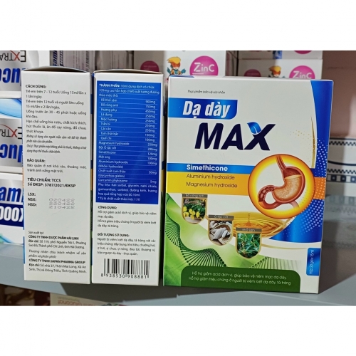 DẠ DÀY MAX, HỔ TRỢ GIẢM ACID DỊCH VỊ, GIÚP BẢO VỆ NIÊM MẠC DẠ DÀY, HỔ TRỢ GIẢM TRIỆU CHỨNG Ở NGƯỜI BỊ VIÊM LOÉT DẠ