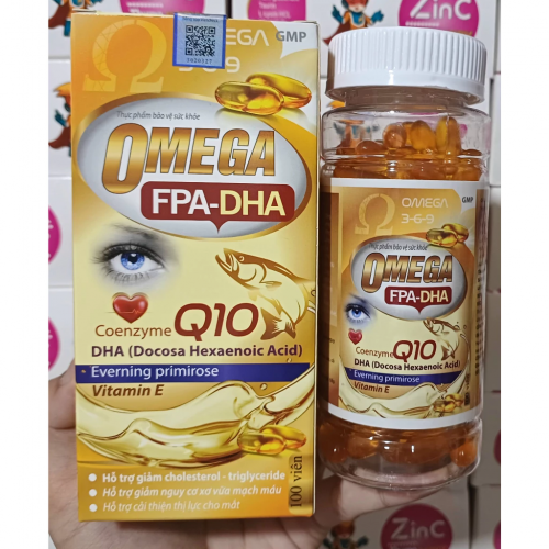 OMEGA FPA-DHA Q10. HỐ TRỢ GIẢM  CHOLESTEROL-TRIGLYCERIDE, GIẢM NGUY CƠ XƠ VỮA MẠCH MÁU, HỖ TRỢ CẢI THIỆN THỊ LỰC CHO MẮT