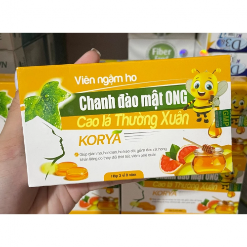 KẸO NGẬM GIẢM HO CHANH ĐÀO MẬT ONG - CAO LÁ THƯỜN XUÂN KORYA, GIÚP GIẢM HO, GIẢM ĐAU HỌNG, VIÊM PHÉ QUẢN