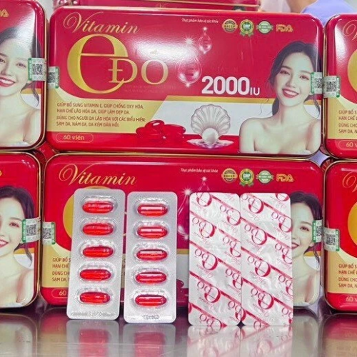 VIÊN UỐNG ĐẸP DA VITAMIN E ĐỎ 2000IU. GIÚP DA CĂNG MỊN, GIẢM NÁM, KHÔ DA. HỘP THIẾC 60 VIÊN