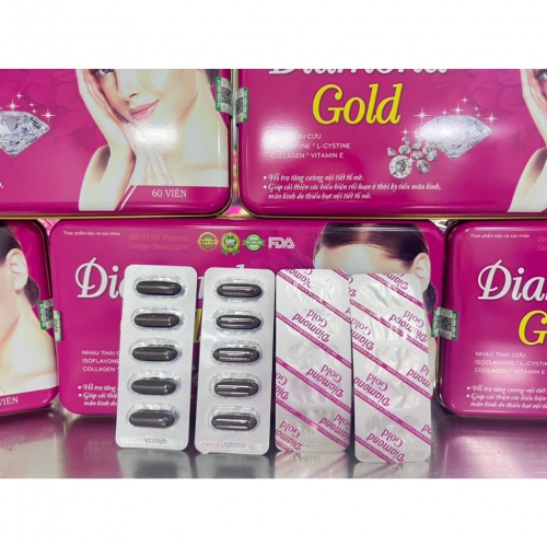 VIÊN UỐNG ĐẸP DA DIAMIOND GOLD.  HỖ TRỢ TĂNG CƯỜNG NỘI TIẾT TỐ NỮ, GIẢM RỐI LOẠN KINH NGUYỆT,... HỘP THIẾC 60 VIÊN