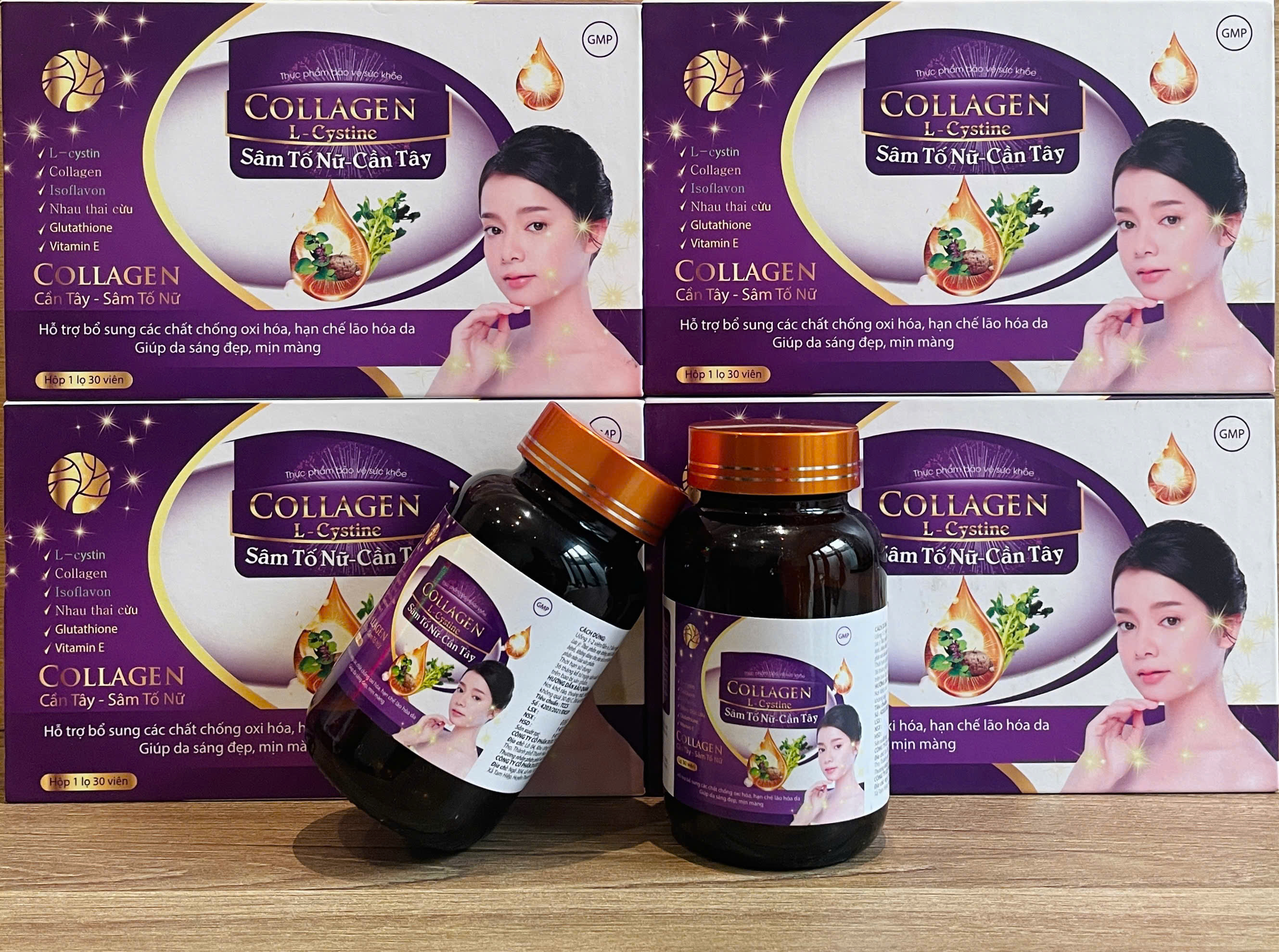 VIÊN UỐNG ĐẸP DA COLLAGEN L-CYSTINE SÂM TỐ NỮ CẦN TÂY. GIÚP DA SÁNG ĐẸP MỊN MÀNG, CHỐNG LÃO HÓA,..