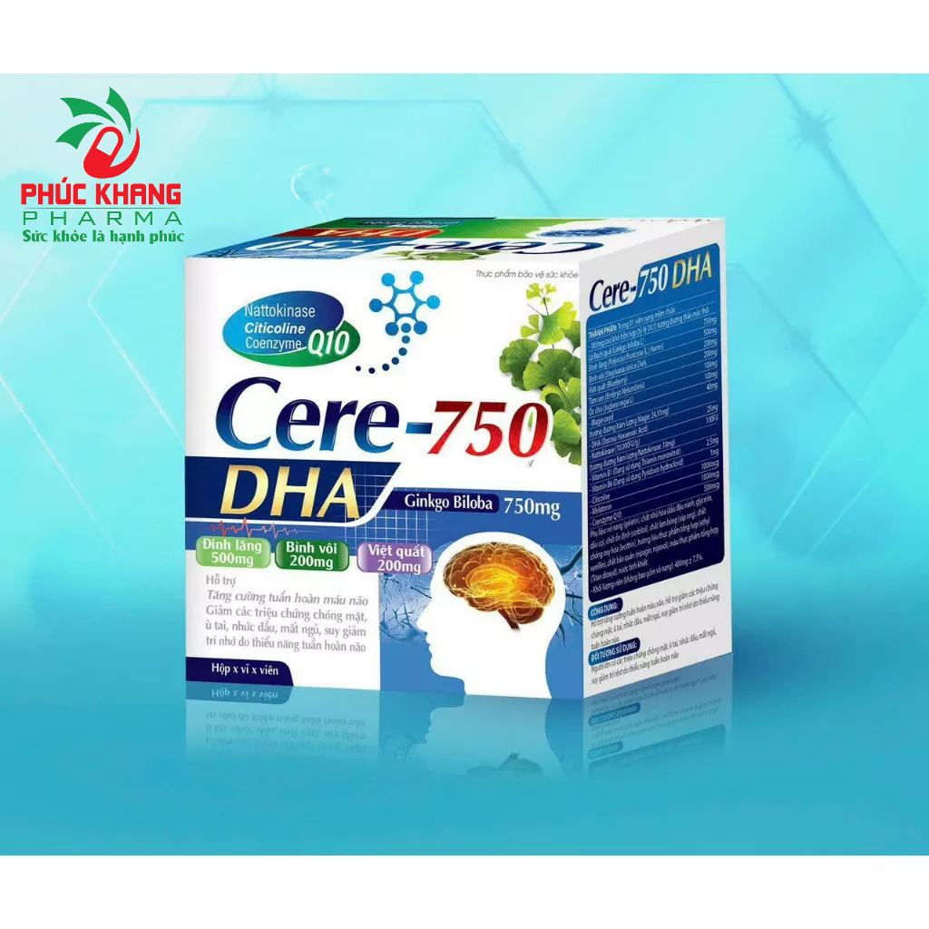 BỖ NÃO CERE - 750 DHA. HỖ TRỢ TĂNG CƯỜNG TUẦN HOÀN MÁU NÃO, GIẢM CÁC TRIỆU CHỨNG CHÓNG MẶT, Ù TAI, NHỨC ĐẦU, MẤT