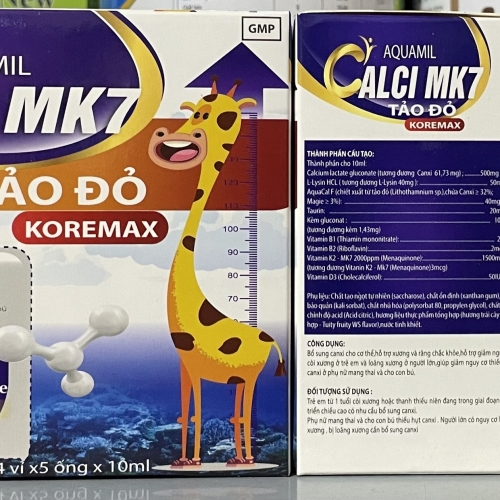 SIRO AQUAMIL CALCI MK7 TÁO ĐỎ, HỘP 20 ỐNG. GIÚP XƯƠNG VÀ RĂNG CHẮC KHOẺ, GIẢM CÒI XƯƠNG Ở TRẺ VÀ THIẾU HỤT CANXI Ở PHỤ NỮ CÓ THAI