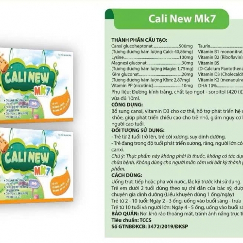 SIRO ỐNG CALCI NEW. GIÚP PHÁT TRIỂN CHIỀU CAO, GIẢM LOÃNG XƯƠNG Ở NGƯỜI CAO TUỔI,...Hộp 20 ống x 10ml