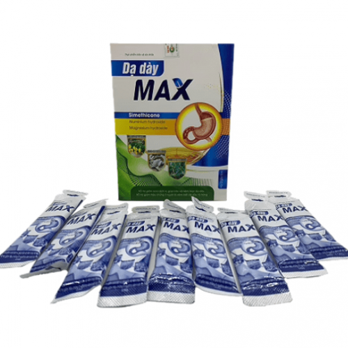 GEL DẠ DÀY MAX HỘP 20 GÓI. GIÚP BẢO VỆ NIÊM MẠC DẠ DÀY, GIẢM TRIỆU CHỨNG VIÊM LOÉT DẠ, TÁ TRÀNG