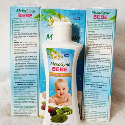 DUNG DỊCH RÔM SẢY TRẺ EM MEKO GYNO BEBE, CHAI 100ML.  GIÚP NGĂN NGỪA GHẺ NGỨA, VIÊM DA, KHÔ DA, HAM