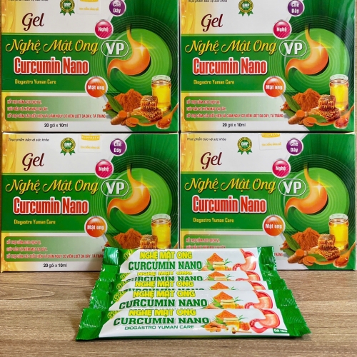 GEL NGHỆ MẬT ONG CURCUMIN NANO HỘP XANH LÁ. GIÚP BẢO VỆ NIÊM MẠC DẠ DÀY. HỘP 20 GÓI