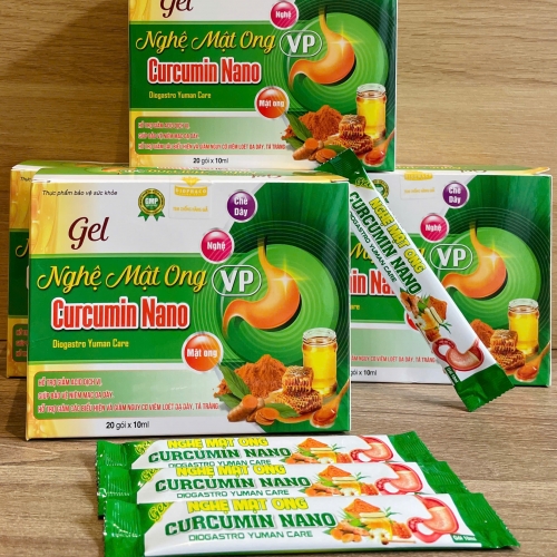 GEL NGHỆ MẬT ONG CURCUMIN NANO HỘP XANH LÁ. GIÚP BẢO VỆ NIÊM MẠC DẠ DÀY. HỘP 20 GÓI