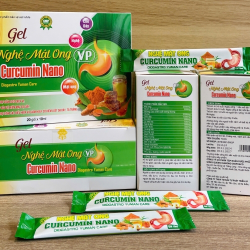 GEL NGHỆ MẬT ONG CURCUMIN NANO HỘP XANH LÁ. GIÚP BẢO VỆ NIÊM MẠC DẠ DÀY. HỘP 20 GÓI