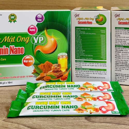 GEL NGHỆ MẬT ONG CURCUMIN NANO HỘP XANH LÁ. GIÚP BẢO VỆ NIÊM MẠC DẠ DÀY. HỘP 20 GÓI