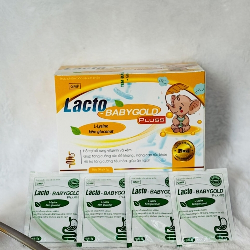 MEN GÓI LACTO BABYGOLD PLUSS VOI CAM. HỘP 30 GÓI. GIÚP BỔ SUNG VITEMIN VÀ KẼM, TĂNG CƯỜNG HỆ TIÊU HÓA,...
