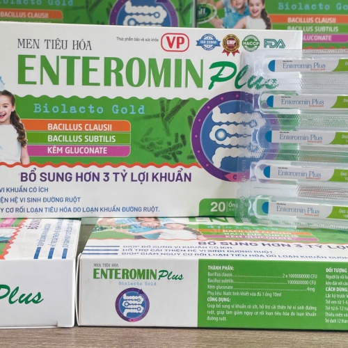 MEN TIÊU HÓA ENTEROMIN PLUS BIOLACTO GOLD, HỘP 20 ỐNG. BỔ SUNG HƠN 3 TỶ LỢI KHUẨN. GIÚP CẢI THIỆN HỆ VI SỊNH ĐƯỜNG RUỘT