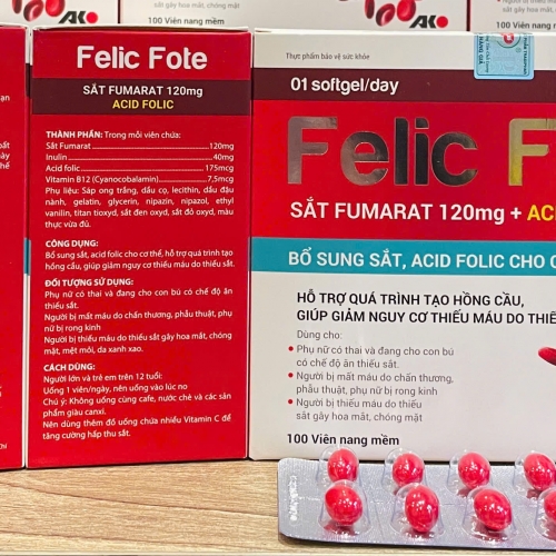 VIÊN SẮT FELIC FOTE HỘP 100v. GIÚP GIẢM TÌNH TRẠNG THIẾU MÁU DO THIẾU SẮT,...