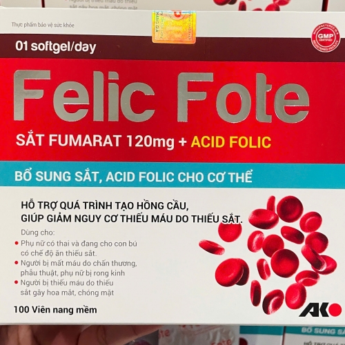 VIÊN SẮT FELIC FOTE HỘP 100v. GIÚP GIẢM TÌNH TRẠNG THIẾU MÁU DO THIẾU SẮT,...