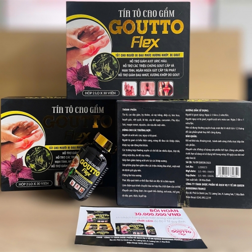 VIÊN UỐNG TÍA TÔ CAO GẮM GOUTTO FLEX, HỘP GỖ 2 LỌ. GIÚP GIẢM ĐAU NHỨC XƯƠNG KHỚP, GOUT,...