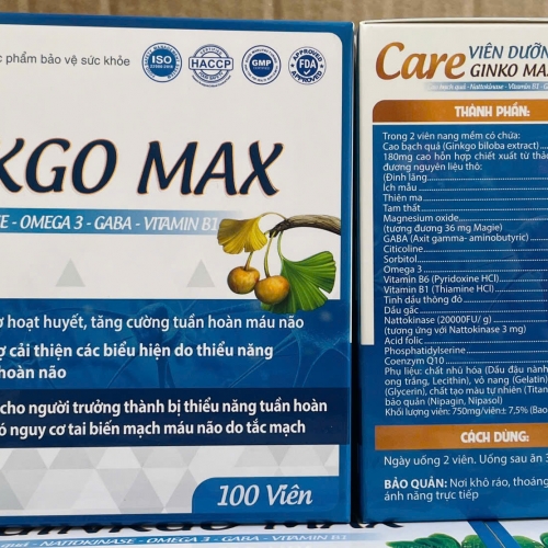 VIÊN DƯỠNG NÃO CARE GINGKO MAX. GIÚP TĂNG CƯỜNG LƯU THÔNG TUẦN HOÀN NÃO, GIẢM TÌNH TRẠNG TAI BIẾN,...
