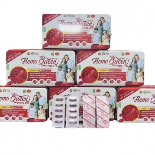 VIÊN UỐNG BỔ MÁU HEMO QUEEN, HỘP THIẾC 60 VIÊN. GIÚP  GIẢM TÌNH TRẠNG THIẾU MÁU DO THIẾU SẮT,..